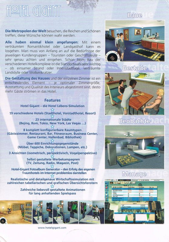 Back Cover for Hotel Giant (Windows) (re-release)