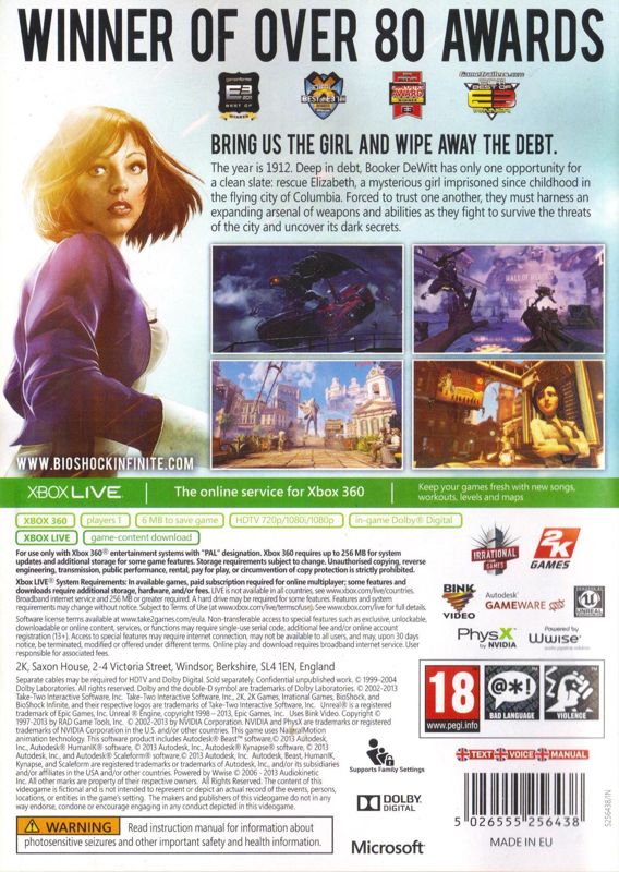 Back Cover for BioShock Infinite (Xbox 360)