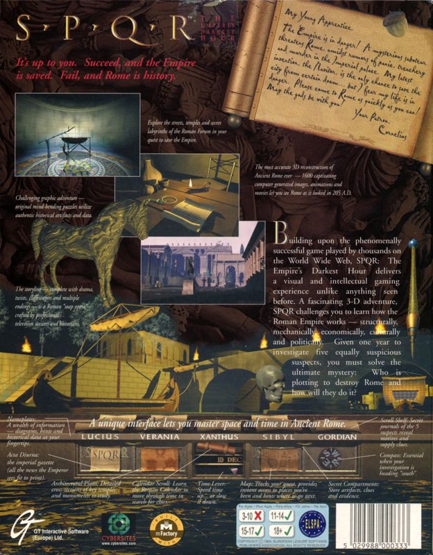 Back Cover for SPQR: The Empire's Darkest Hour (Windows)