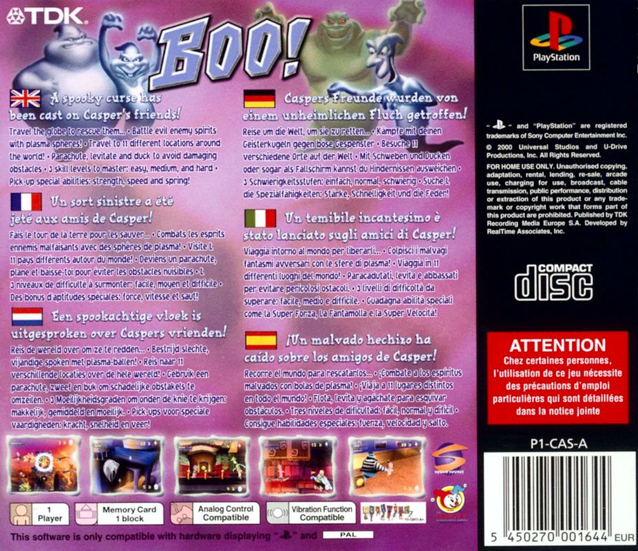 Back Cover for Casper: Friends Around the World (PlayStation)