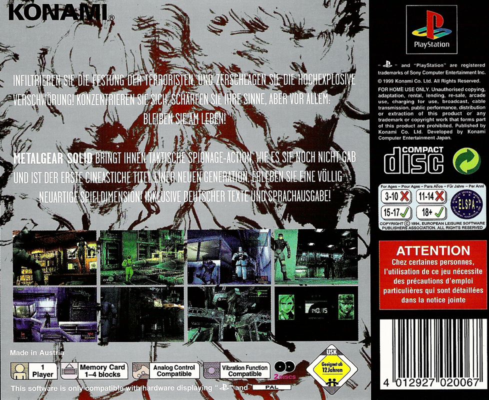 Back Cover for Metal Gear Solid (PlayStation) (Alternate release)