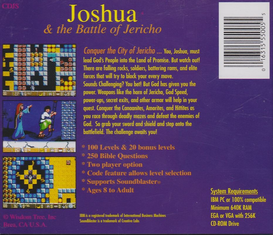Back Cover for Joshua & the Battle of Jericho (DOS)