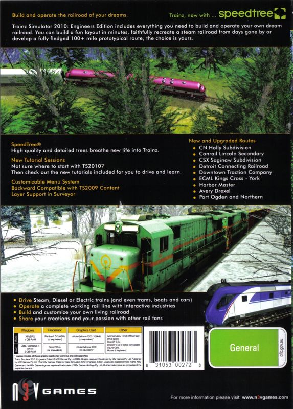 Back Cover for Trainz Simulator 2010: Engineers Edition (Windows)