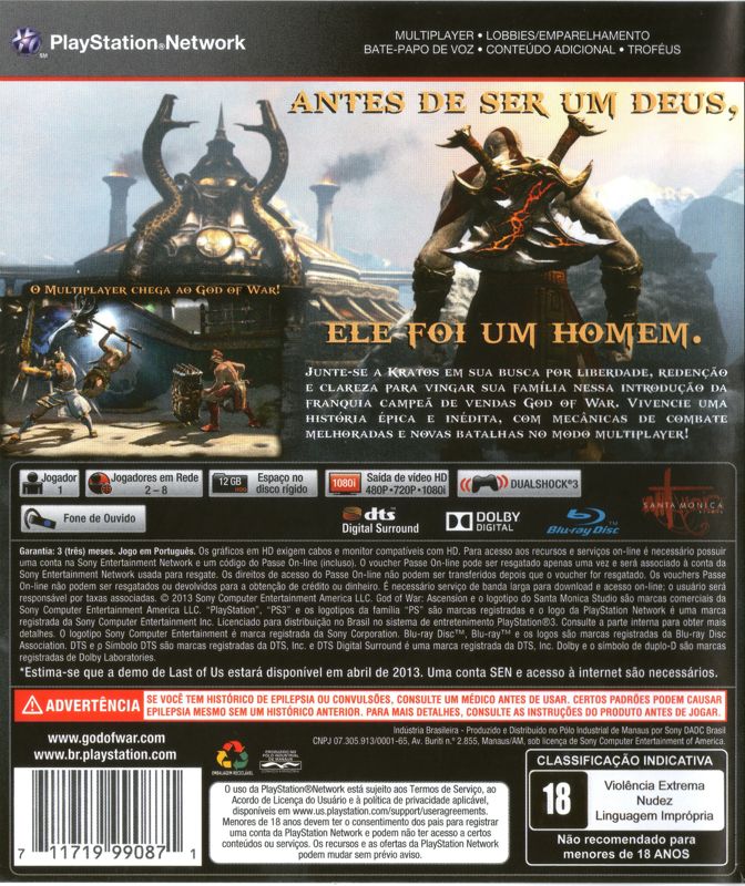 Back Cover for God of War: Ascension (PlayStation 3)