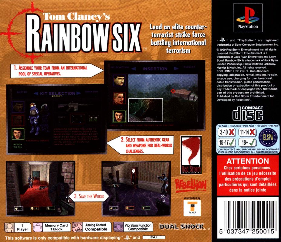 Back Cover for Tom Clancy's Rainbow Six (PlayStation) (Alternate release)