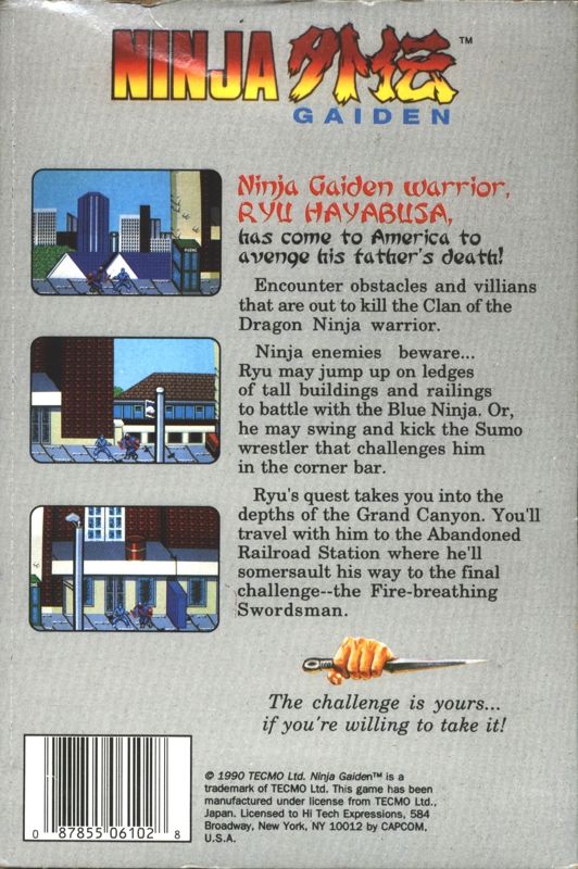 Back Cover for Ninja Gaiden (DOS) (3.5" Floppy Disk Version.)