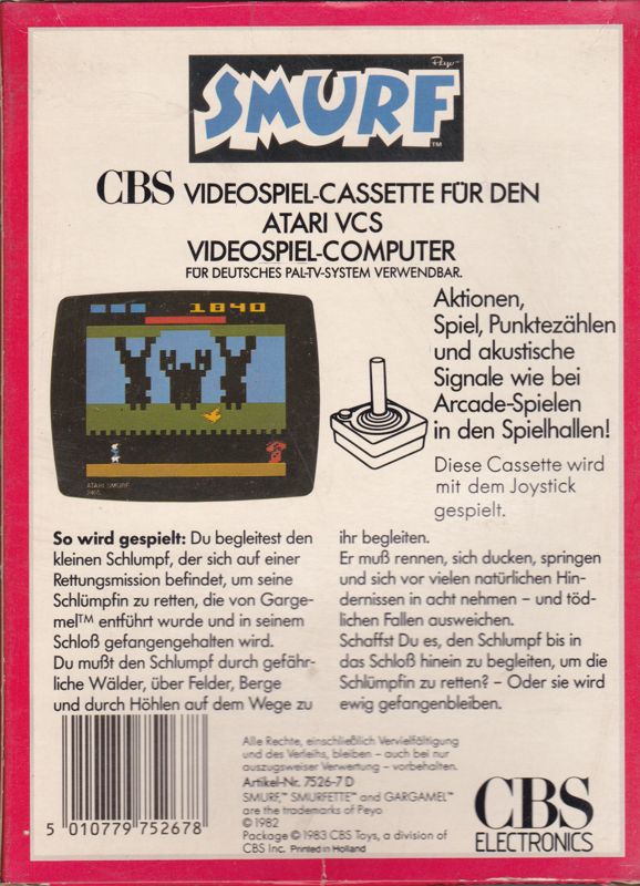 Back Cover for Smurf: Rescue in Gargamel's Castle (Atari 2600)