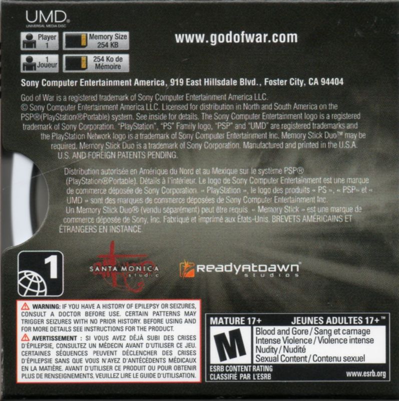 Back Cover for God of War: Ghost of Sparta (PSP) (Bundled with PSP Limited Edition Entertainment Pack)