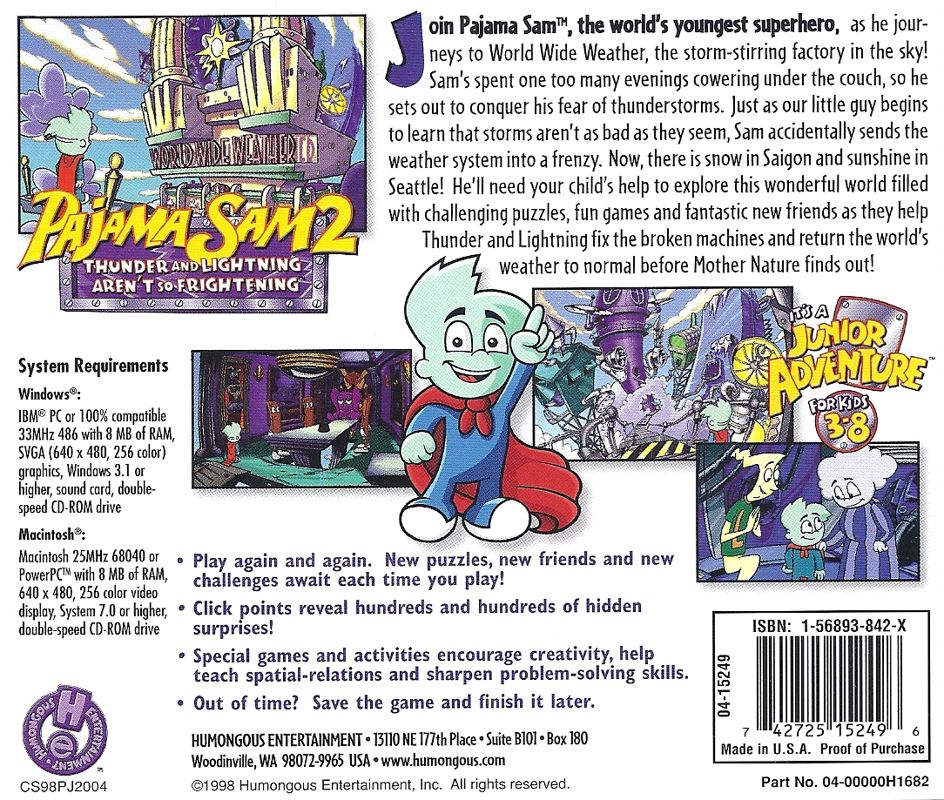 Other for Pajama Sam 2: Thunder and Lightning aren't so Frightening (Macintosh and Windows and Windows 3.x): Jewel Case - Back