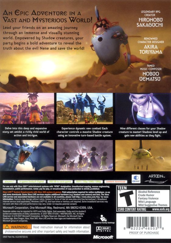 Back Cover for Blue Dragon (Xbox 360)