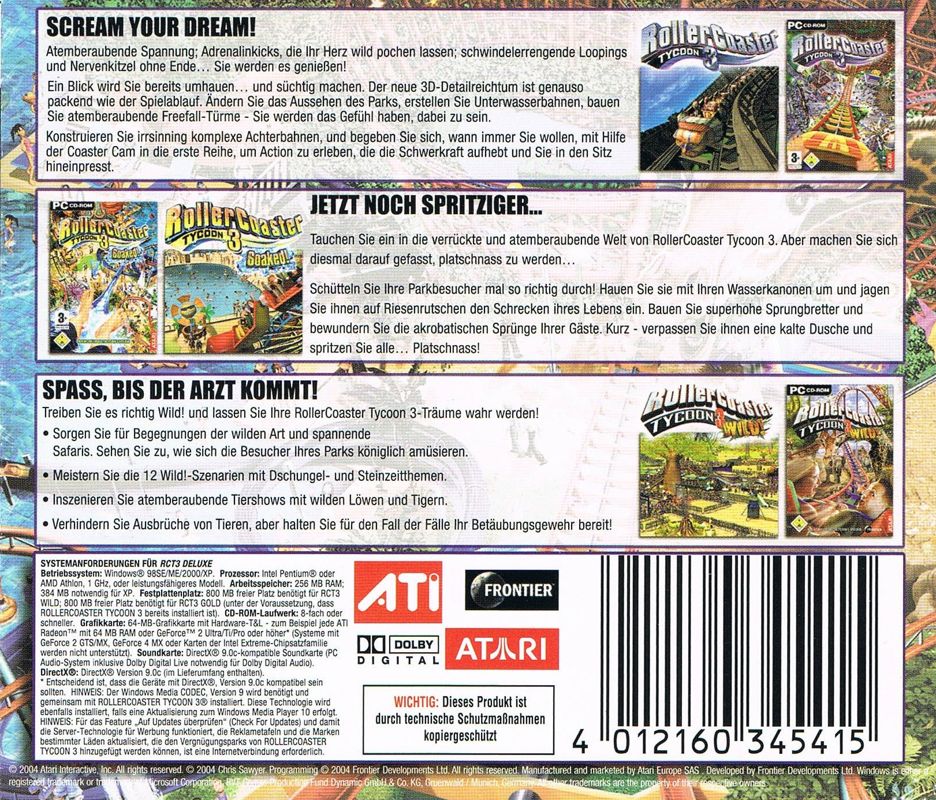 Back Cover for RollerCoaster Tycoon 3: Platinum! (Windows) (Software Pyramide release)