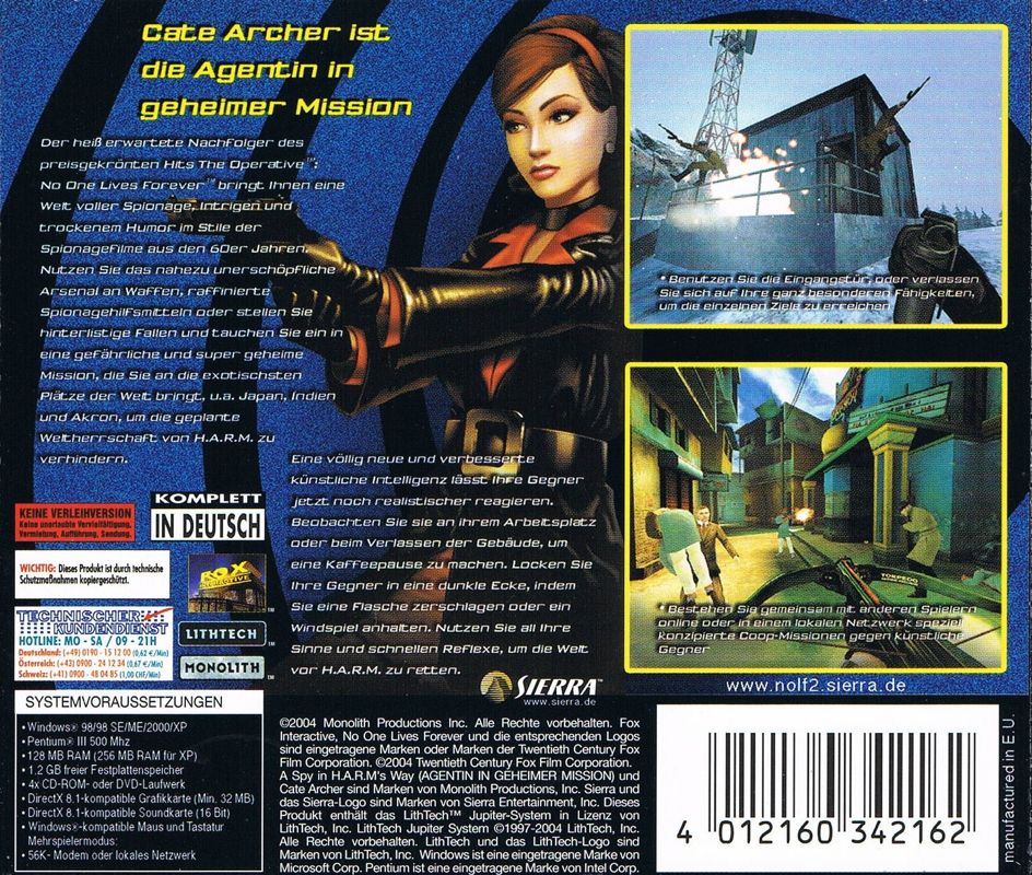 Back Cover for No One Lives Forever 2: A Spy in H.A.R.M.'s Way (Windows) (Software Pyramide release)