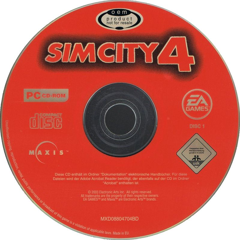 Media for SimCity 4 (Windows) (Budget re-release with old USK Logo): Disc 1