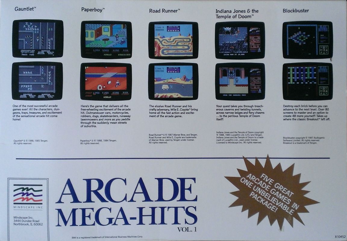 Back Cover for Arcade Mega-Hits Volume 1 (DOS)