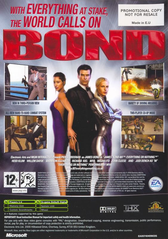 Back Cover for 007: Everything or Nothing (Xbox) (Limited promotional edition)