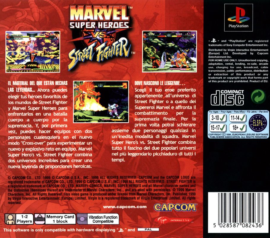 Back Cover for Marvel Super Heroes vs. Street Fighter (PlayStation)