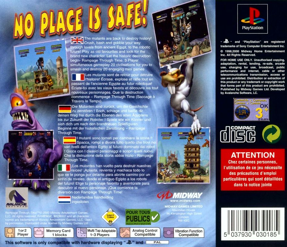 Back Cover for Rampage Through Time (PlayStation)