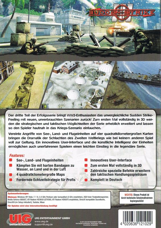 Back Cover for Sudden Strike 3: Arms for Victory (Windows) (Solid Games release)