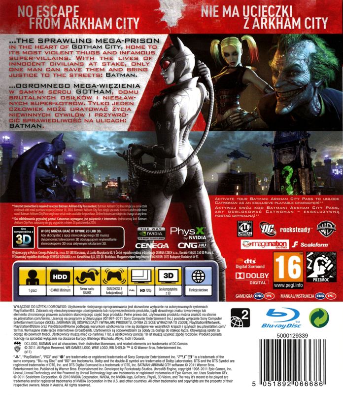 Back Cover for Batman: Arkham City (PlayStation 3)