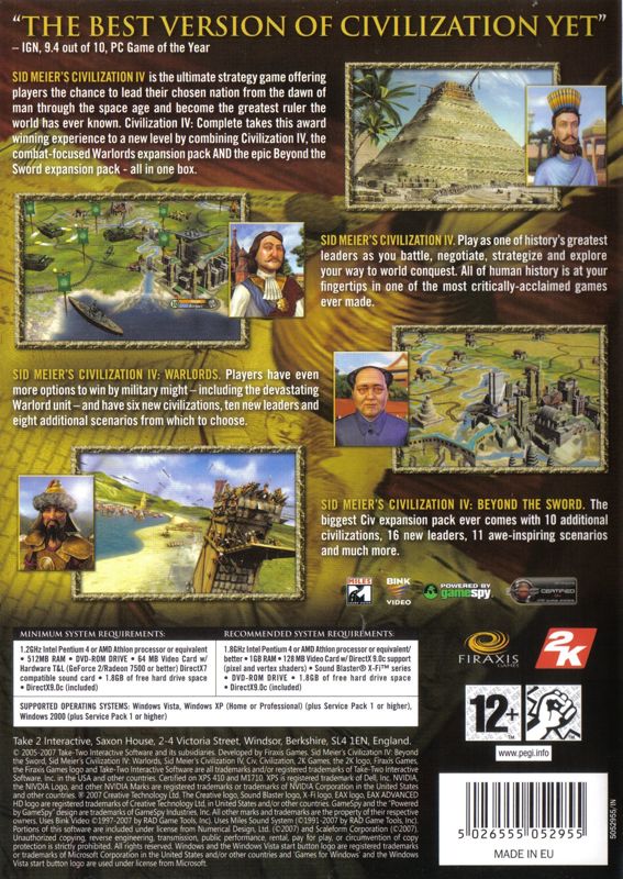 Back Cover for Sid Meier's Civilization IV: Complete (Windows) (Alternate release)