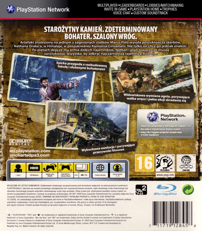 Back Cover for Uncharted 2: Among Thieves (PlayStation 3) (Re-release)