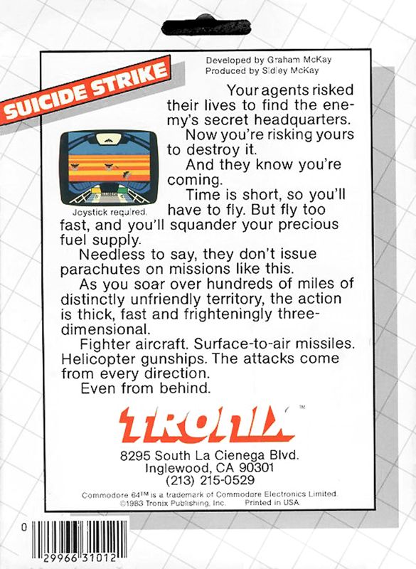 Back Cover for Suicide Strike (Commodore 64)