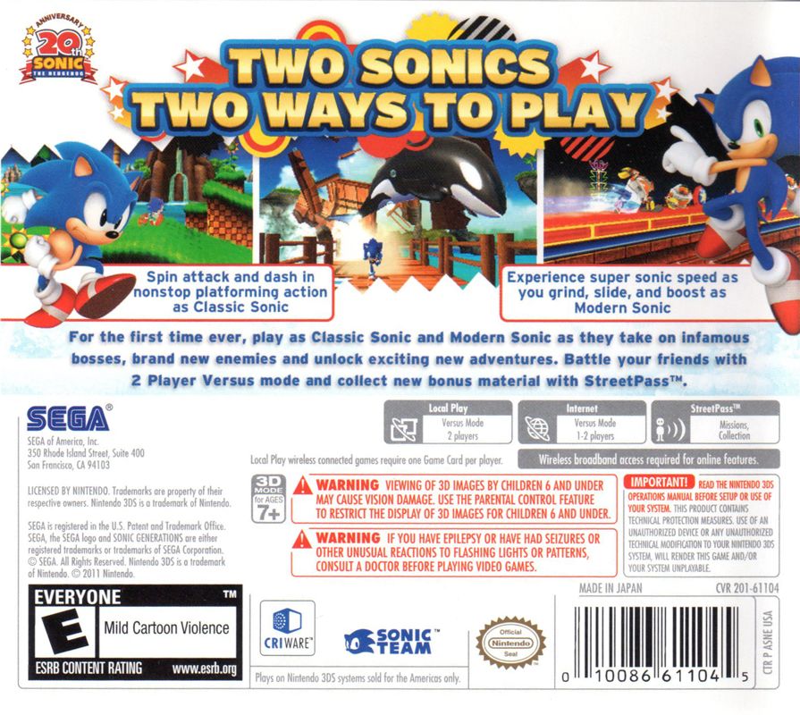 Sonic Generations cover or packaging material MobyGames