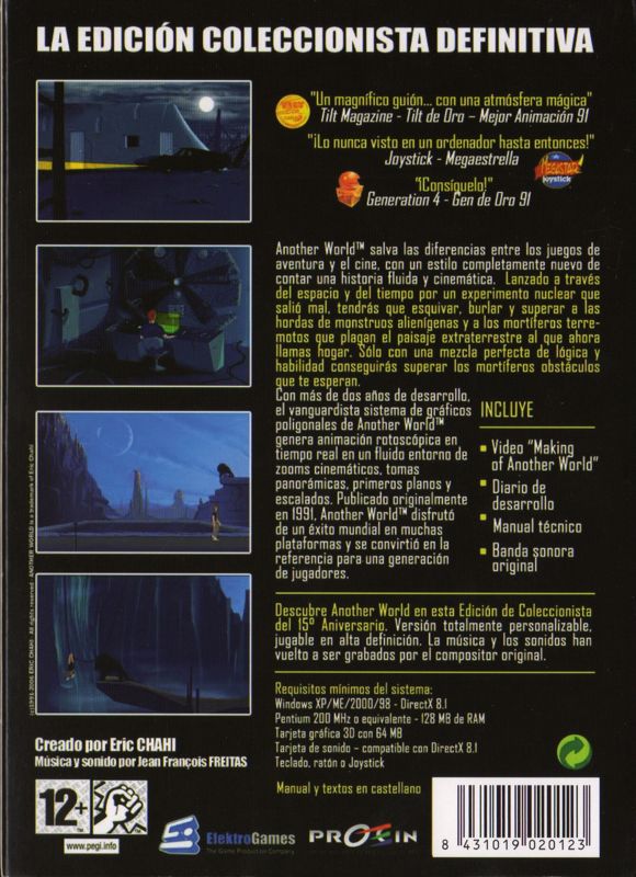 Back Cover for Another World: 15th Anniversary Edition (Windows) (Cardboard cover)