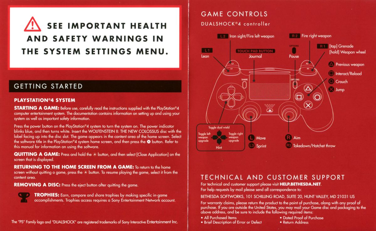 Manual for Wolfenstein II: The New Colossus (PlayStation 4): Inside