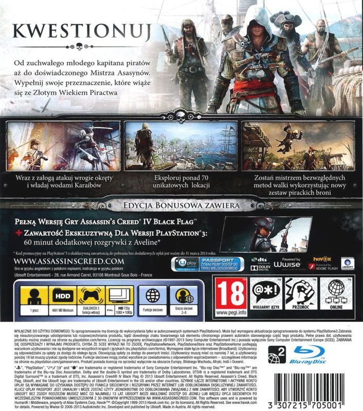Back Cover for Assassin's Creed IV: Black Flag (PlayStation 3)
