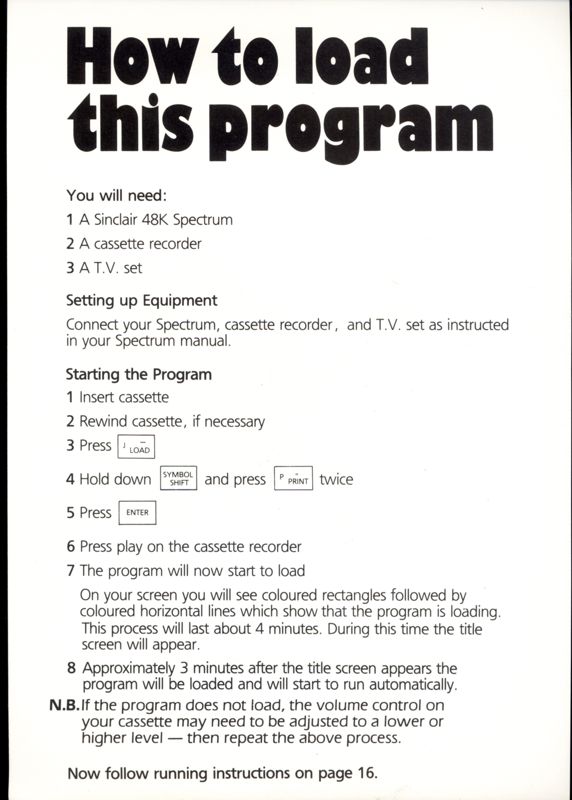 Reference Card for Ballooning (ZX Spectrum)