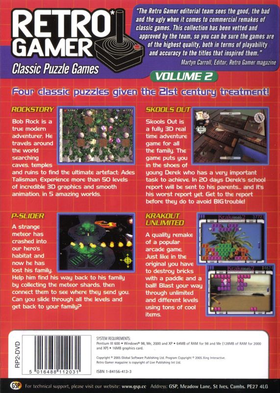 Back Cover for Classic Puzzle Games Volume 2 (Windows)