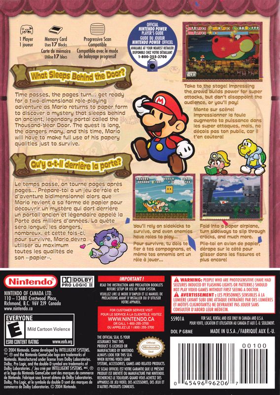 Back Cover for Paper Mario: The Thousand-Year Door (GameCube) (Best Seller / Meilleurs Vendeurs release)