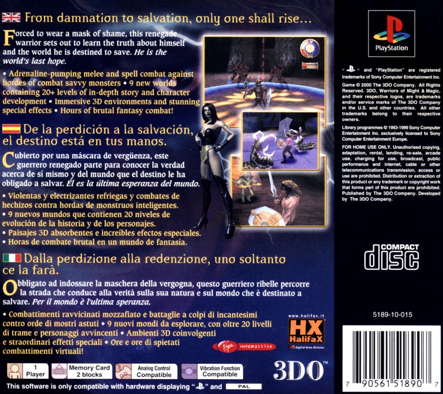 Back Cover for Warriors of Might and Magic (PlayStation)