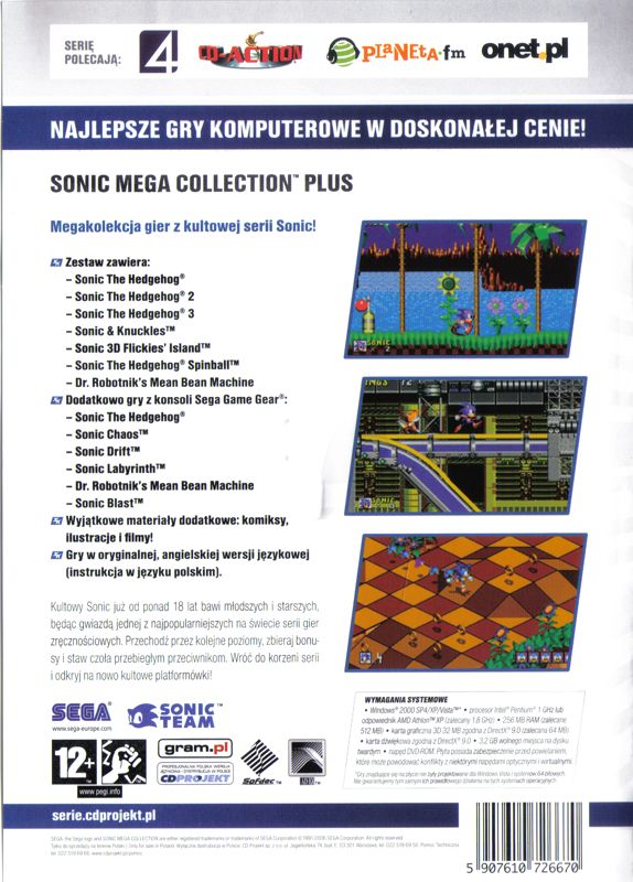 Back Cover for Sonic Mega Collection Plus (Windows) (XK Hit release)