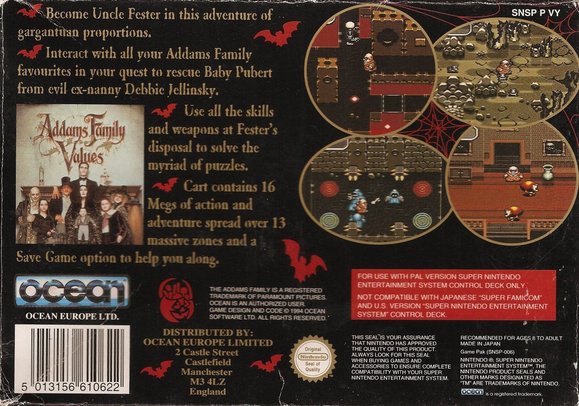 Back Cover for Addams Family Values (SNES)