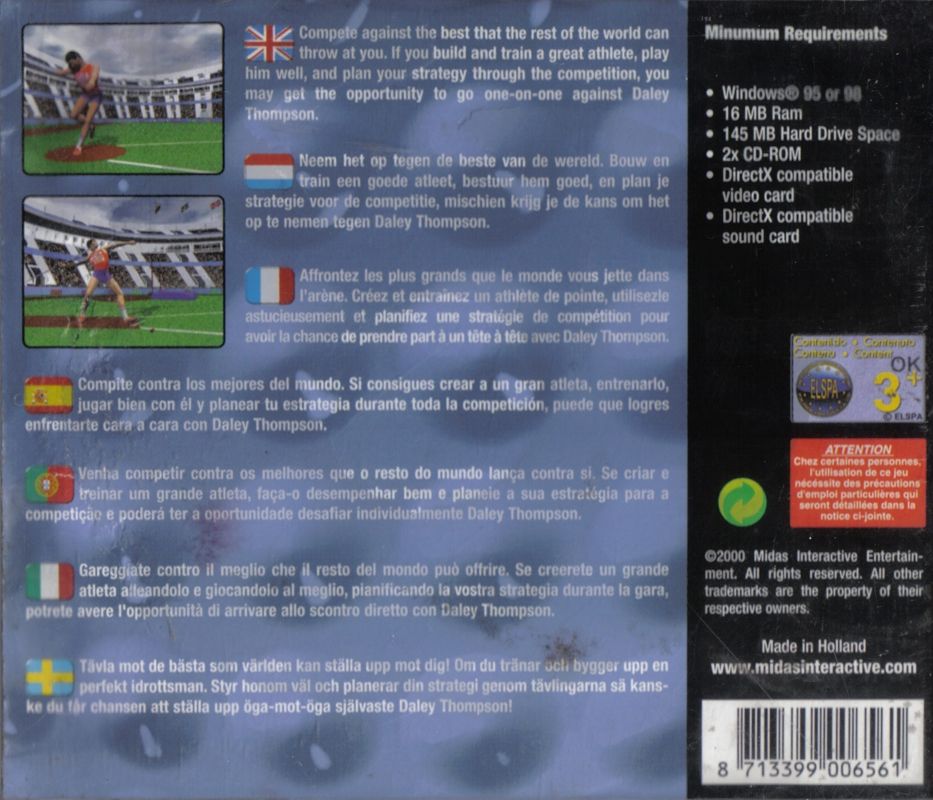 Back Cover for Bruce Jenner's World Class Decathlon (Windows) (Pocket Price release)
