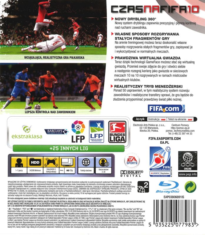 Back Cover for FIFA Soccer 10 (PlayStation 3)
