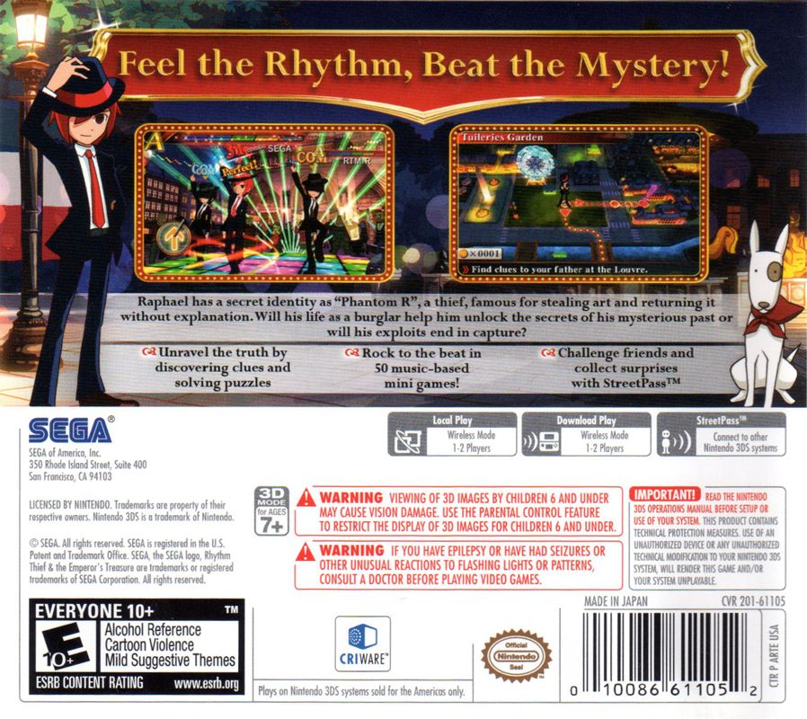 Back Cover for Rhythm Thief & the Emperor's Treasure (Nintendo 3DS)