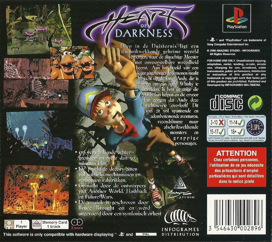 Back Cover for Heart of Darkness (PlayStation)