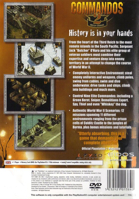 Back Cover for Commandos 2: Men of Courage (PlayStation 2)