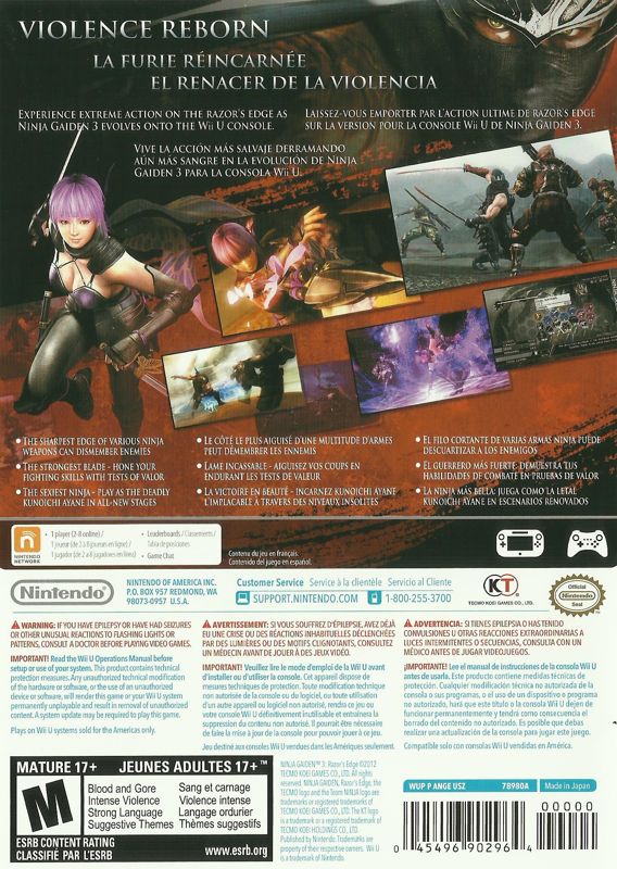 Back Cover for Ninja Gaiden 3: Razor's Edge (Wii U) (Please check this covers. It is the same of brazilian game, the diference is a box cover that brazilian games has.)