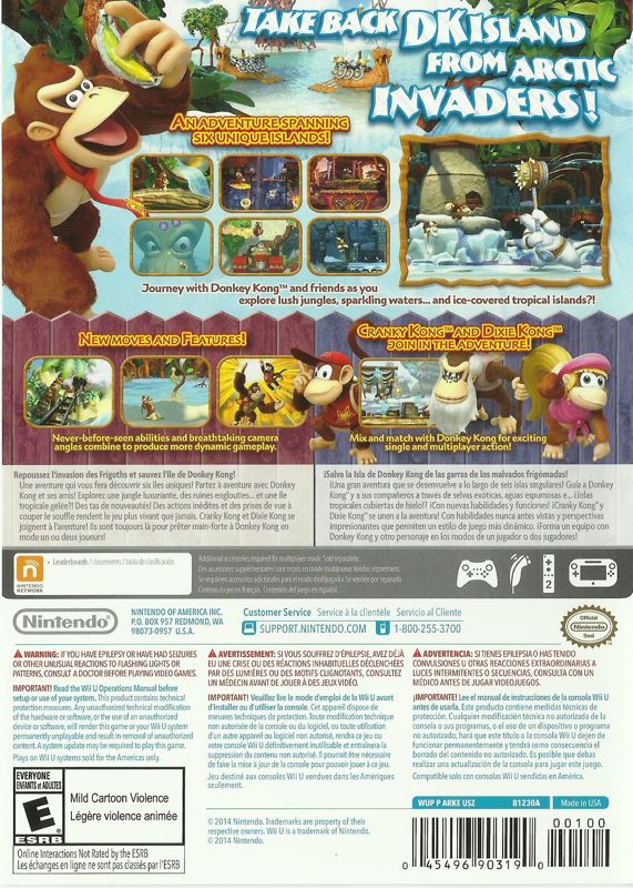 Back Cover for Donkey Kong Country: Tropical Freeze (Wii U)