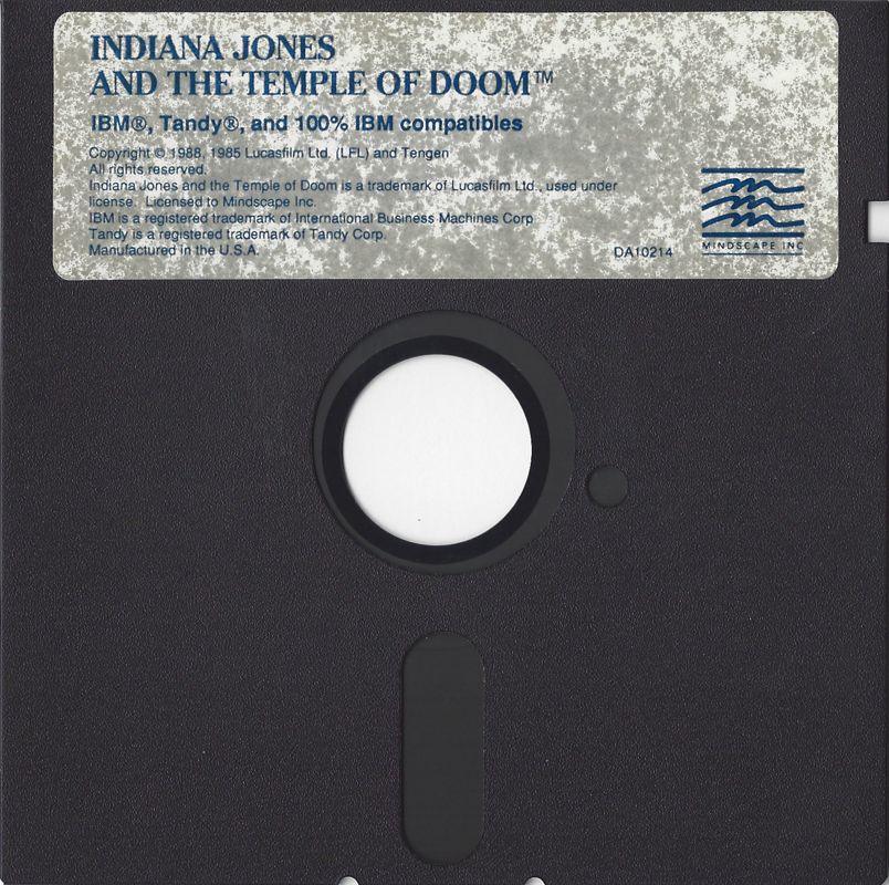 Media for Arcade Mega-Hits Volume 1 (DOS): Indiana Jones and the Temple of Doom Disk
