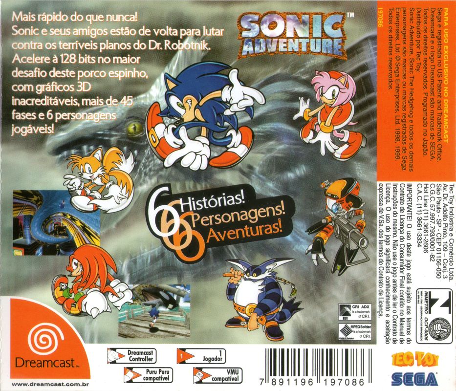 Back Cover for Sonic Adventure (Dreamcast) (REV.03)