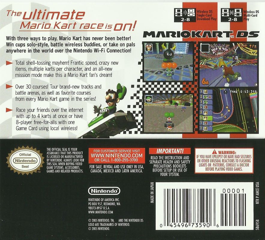 Other for Mario Kart DS (Nintendo DS): US Case Insert - Back