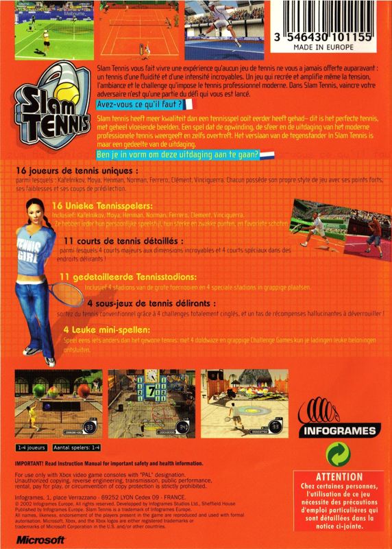 Back Cover for Slam Tennis (Xbox)