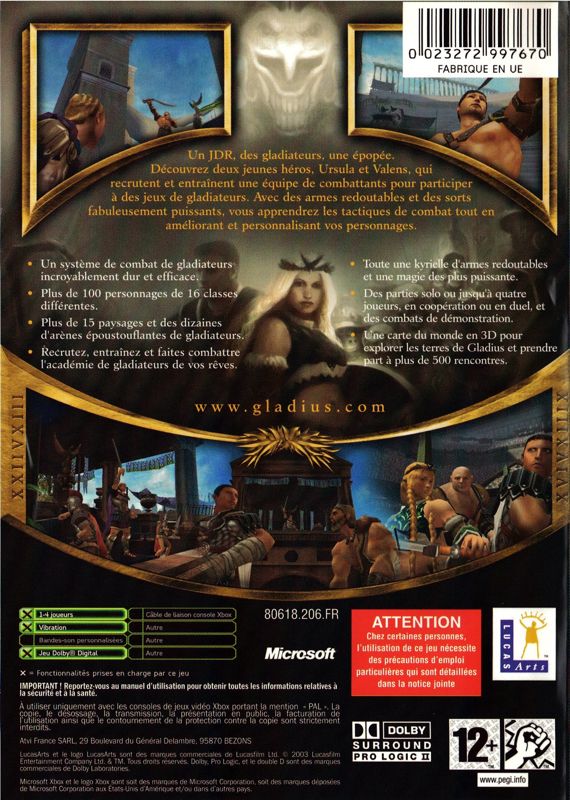 Back Cover for Gladius (Xbox)