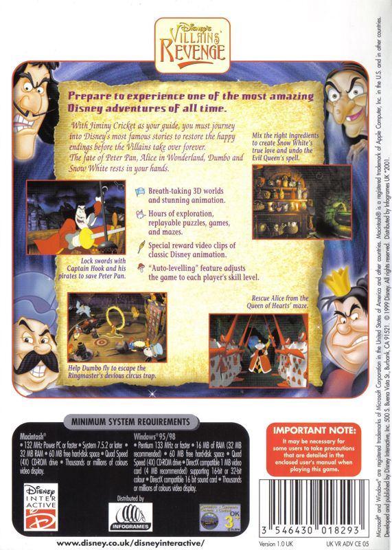 Back Cover for Disney's Villains' Revenge (Macintosh and Windows)