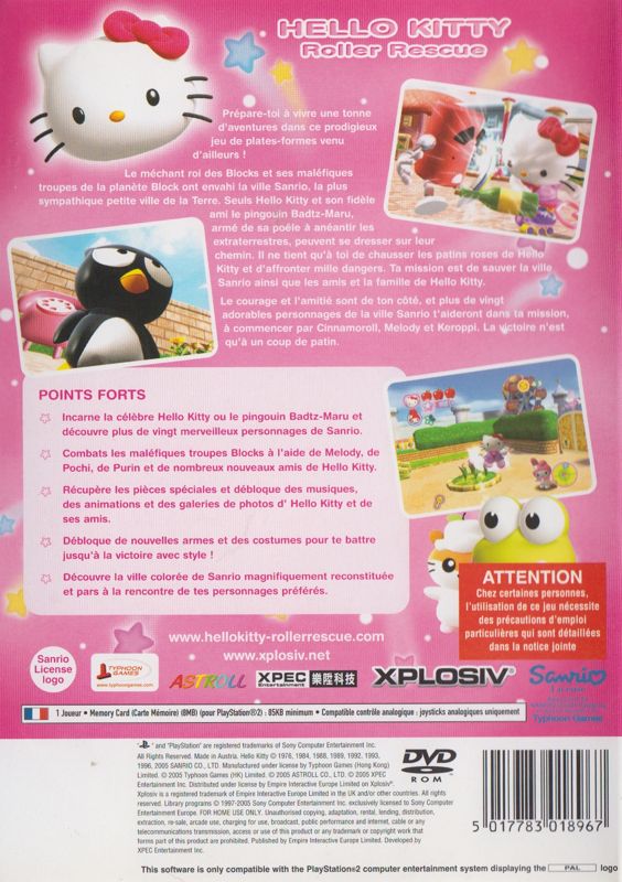 Back Cover for Hello Kitty: Roller Rescue (PlayStation 2)